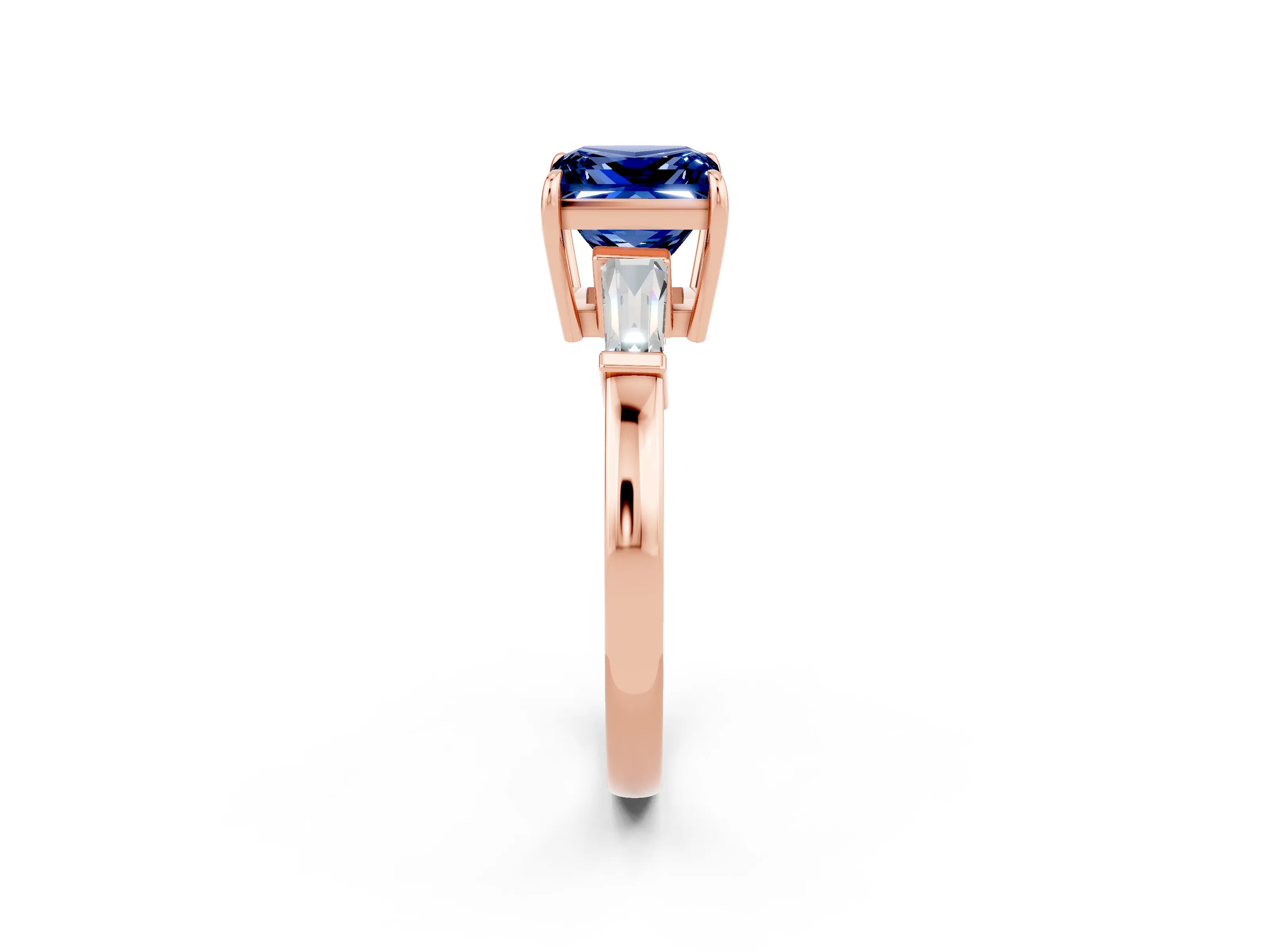 Rose gold Princess Cut Cut Diamond Ring with Tapered Baguette Side Stones in Four-Prong Setting_2