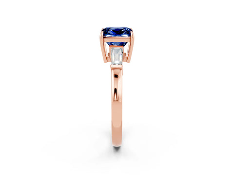 Rose gold Princess Cut Cut Diamond Ring with Tapered Baguette Side Stones in Four-Prong Setting_2