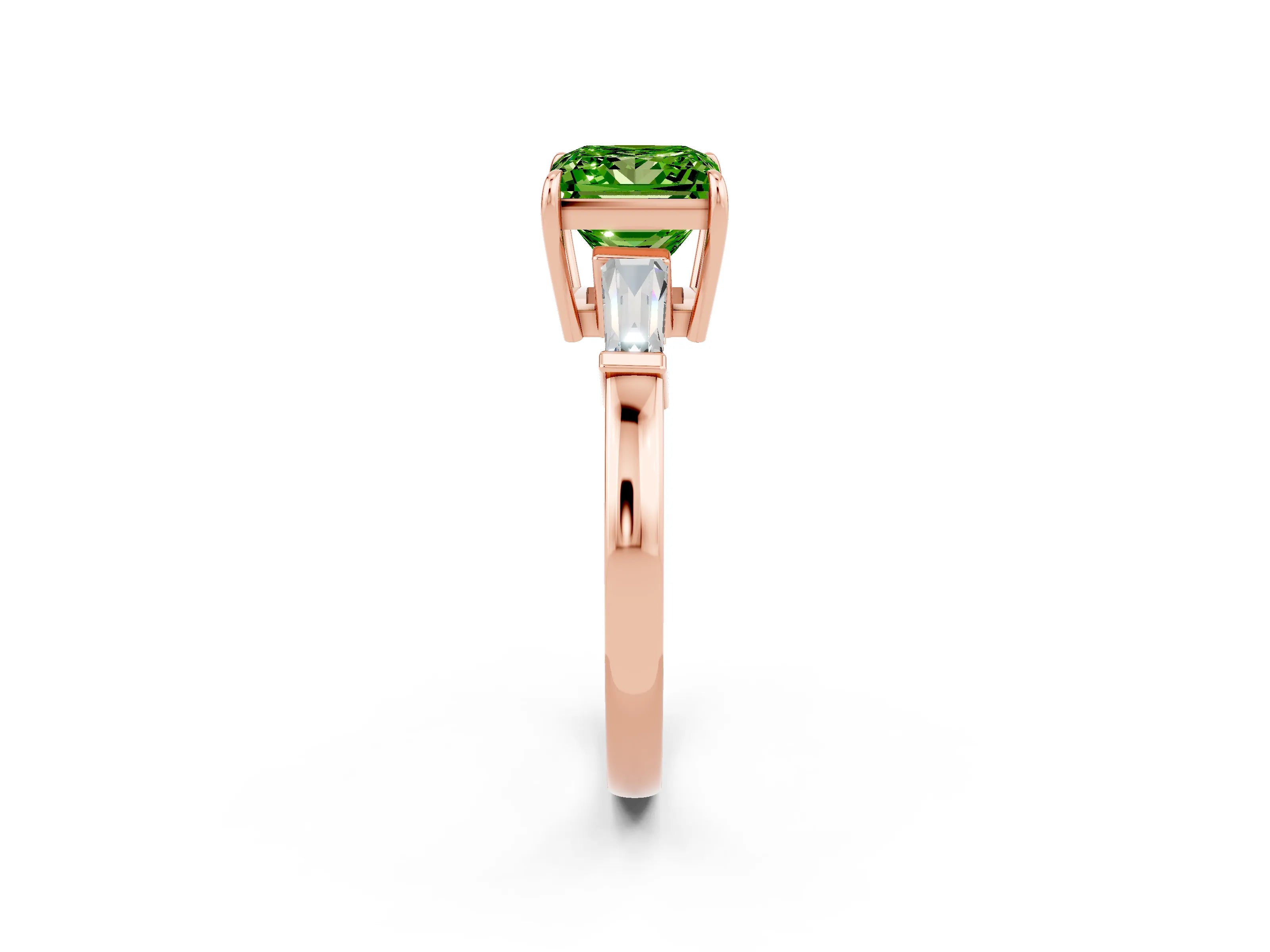 Rose gold Princess Cut Cut Diamond Ring with Tapered Baguette Side Stones in Four-Prong Setting_2