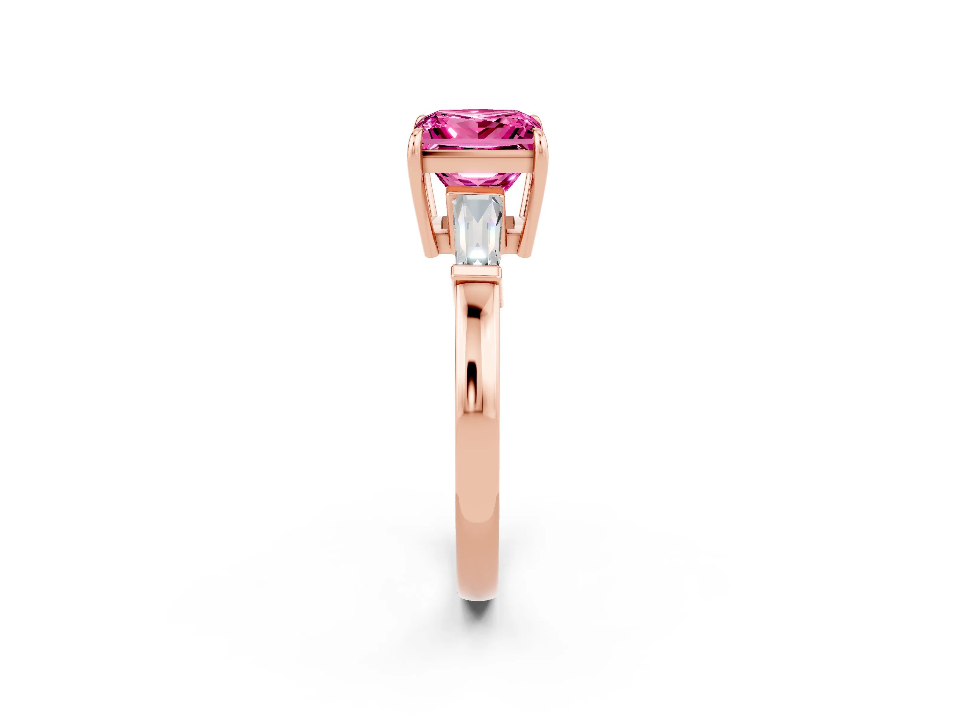 Rose gold Princess Cut Cut Diamond Ring with Tapered Baguette Side Stones in Four-Prong Setting_2