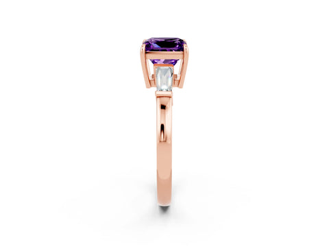 Rose gold Princess Cut Cut Diamond Ring with Tapered Baguette Side Stones in Four-Prong Setting_2
