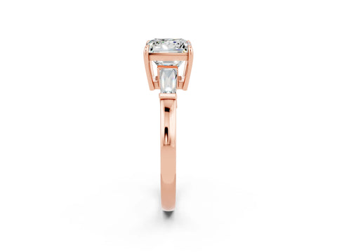 Rose gold Princess Cut Cut Diamond Ring with Tapered Baguette Side Stones in Four-Prong Setting_2