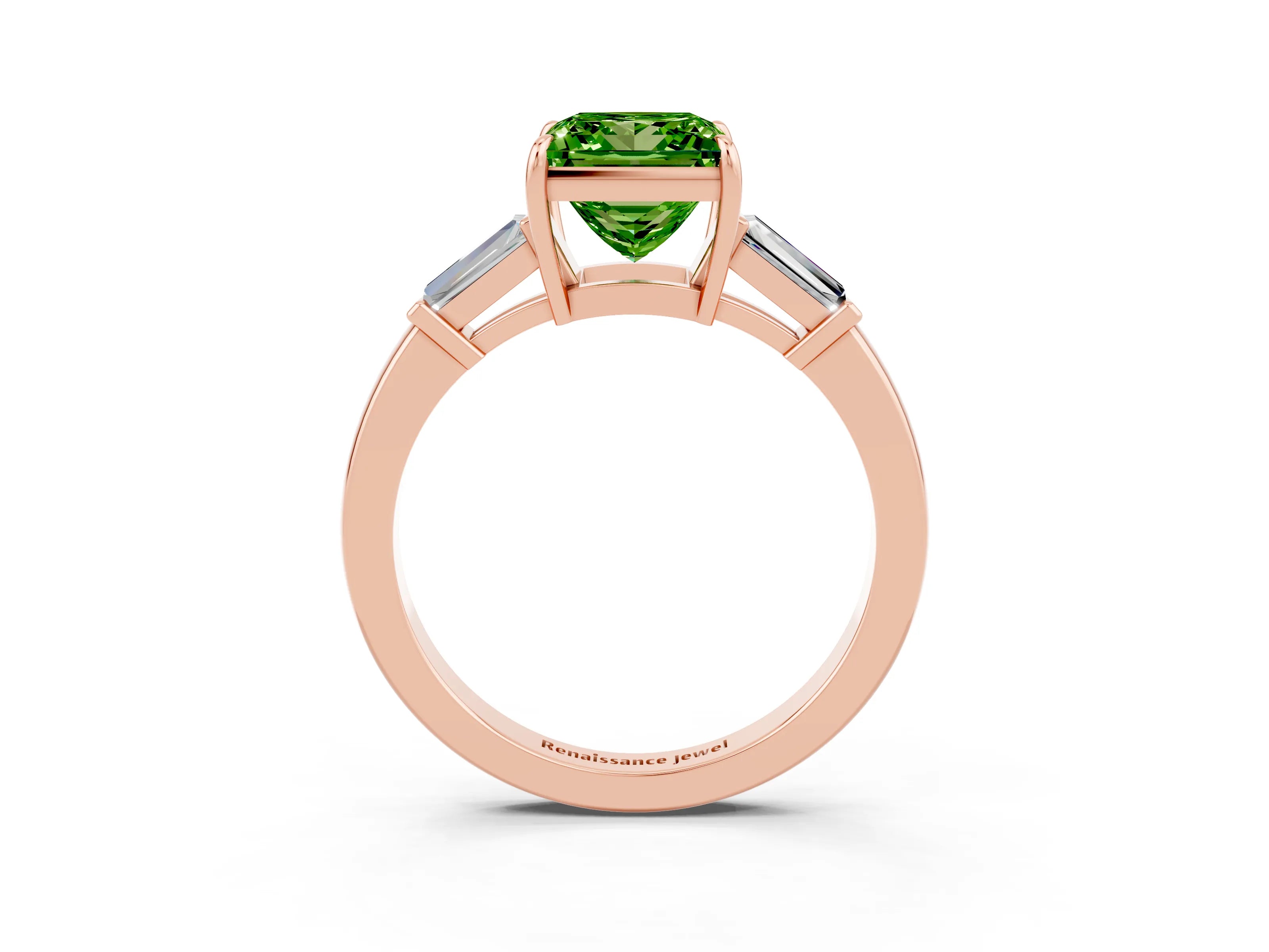 Rose gold Princess Cut Cut Diamond Ring with Tapered Baguette Side Stones in Four-Prong Setting_3