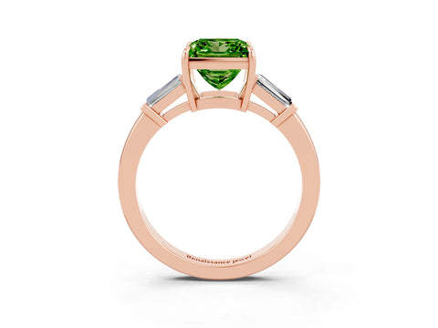 Rose gold Princess Cut Cut Diamond Ring with Tapered Baguette Side Stones in Four-Prong Setting_3