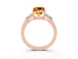 Rose gold Princess Cut Cut Diamond Ring with Tapered Baguette Side Stones in Four-Prong Setting_3