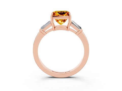 Rose gold Princess Cut Cut Diamond Ring with Tapered Baguette Side Stones in Four-Prong Setting_3