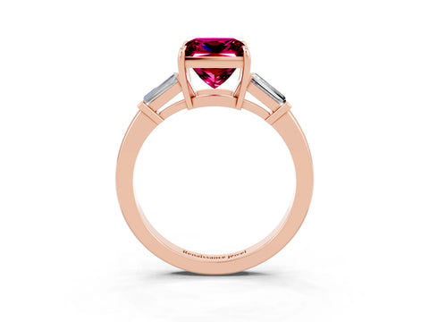 Rose gold Princess Cut Cut Diamond Ring with Tapered Baguette Side Stones in Four-Prong Setting_3