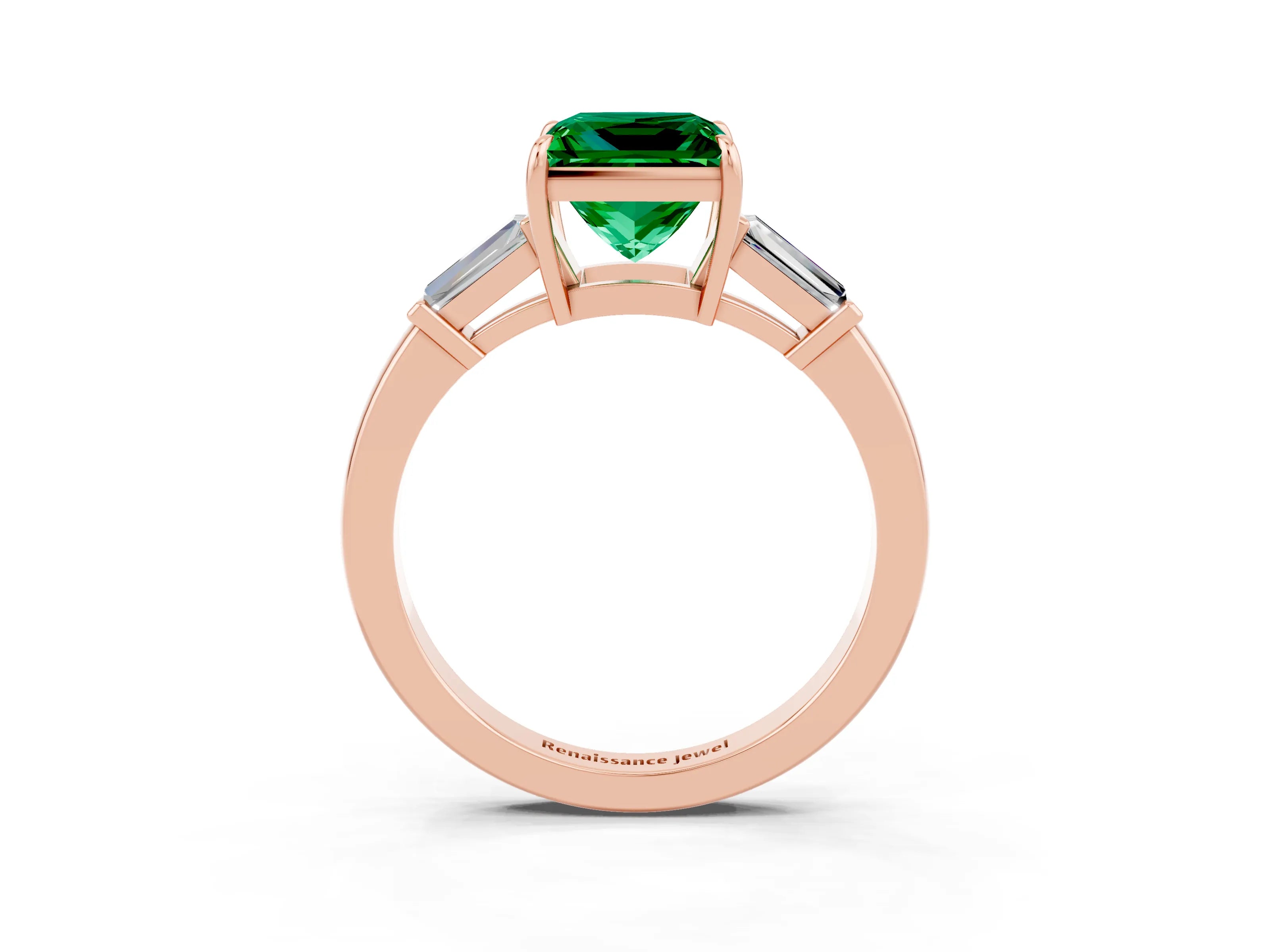 Rose gold Princess Cut Cut Diamond Ring with Tapered Baguette Side Stones in Four-Prong Setting_3