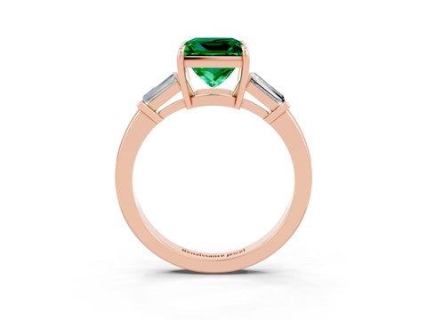 Rose gold Princess Cut Cut Diamond Ring with Tapered Baguette Side Stones in Four-Prong Setting_3