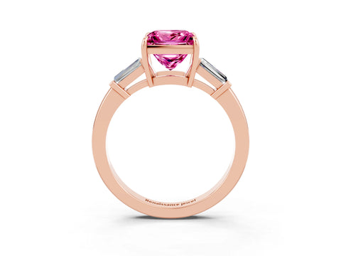 Rose gold Princess Cut Cut Diamond Ring with Tapered Baguette Side Stones in Four-Prong Setting_3