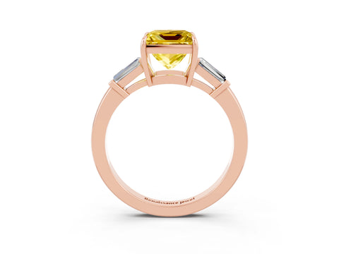 Rose gold Princess Cut Cut Diamond Ring with Tapered Baguette Side Stones in Four-Prong Setting_3