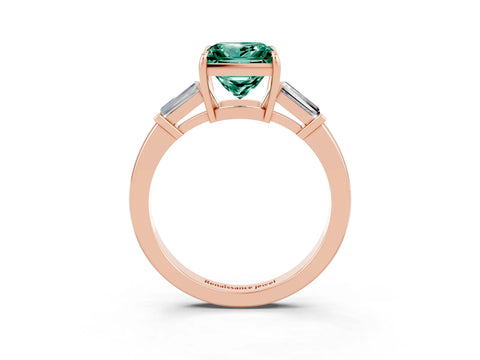 Rose gold Princess Cut Cut Diamond Ring with Tapered Baguette Side Stones in Four-Prong Setting_3