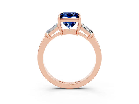 Rose gold Princess Cut Cut Diamond Ring with Tapered Baguette Side Stones in Four-Prong Setting_3