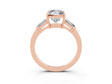 Rose gold Princess Cut Cut Diamond Ring with Tapered Baguette Side Stones in Four-Prong Setting_3