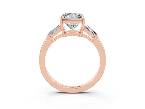 Rose gold Princess Cut Cut Diamond Ring with Tapered Baguette Side Stones in Four-Prong Setting_3