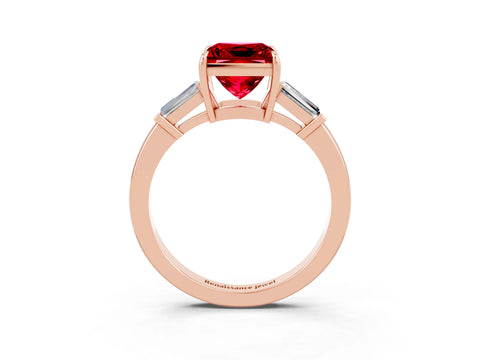 Rose gold Princess Cut Cut Diamond Ring with Tapered Baguette Side Stones in Four-Prong Setting_3