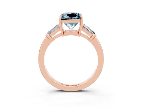 Rose gold Princess Cut Cut Diamond Ring with Tapered Baguette Side Stones in Four-Prong Setting_3