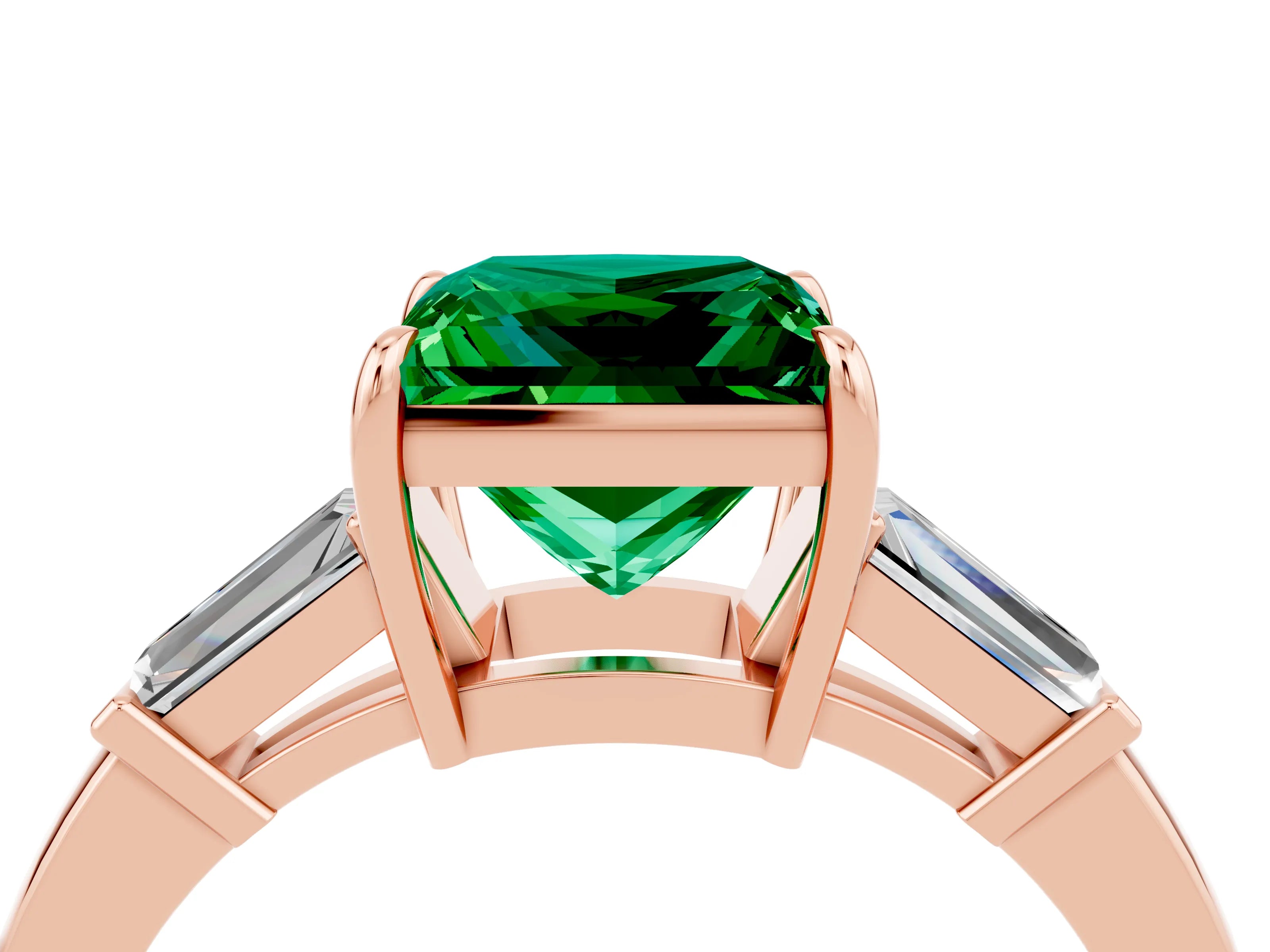 Rose gold Princess Cut Cut Diamond Ring with Tapered Baguette Side Stones in Four-Prong Setting_4