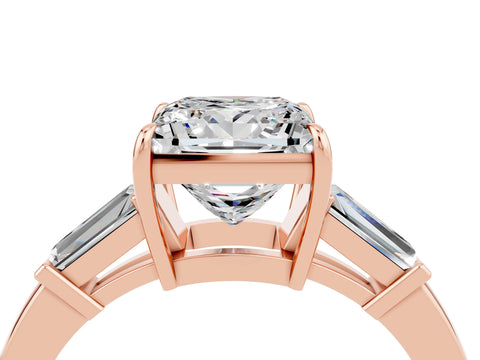 Rose gold Princess Cut Cut Diamond Ring with Tapered Baguette Side Stones in Four-Prong Setting_4