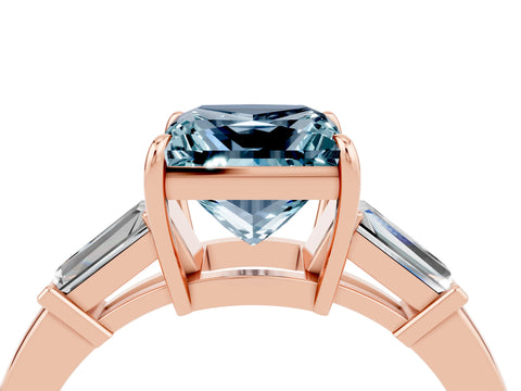 Rose gold Princess Cut Cut Diamond Ring with Tapered Baguette Side Stones in Four-Prong Setting_4