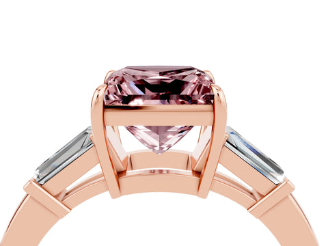 Rose gold Princess Cut Cut Diamond Ring with Tapered Baguette Side Stones in Four-Prong Setting_4