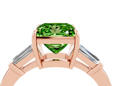 Rose gold Princess Cut Cut Diamond Ring with Tapered Baguette Side Stones in Four-Prong Setting_4