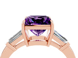 Rose gold Princess Cut Cut Diamond Ring with Tapered Baguette Side Stones in Four-Prong Setting_4
