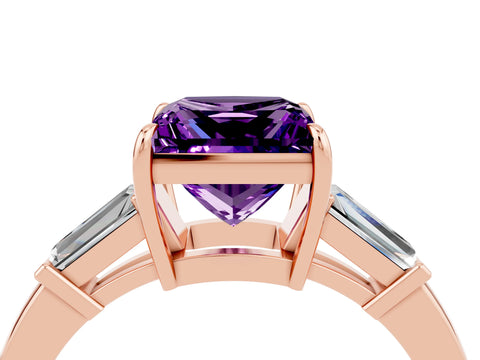 Rose gold Princess Cut Cut Diamond Ring with Tapered Baguette Side Stones in Four-Prong Setting_4