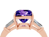 Rose gold Princess Cut Cut Diamond Ring with Tapered Baguette Side Stones in Four-Prong Setting_4