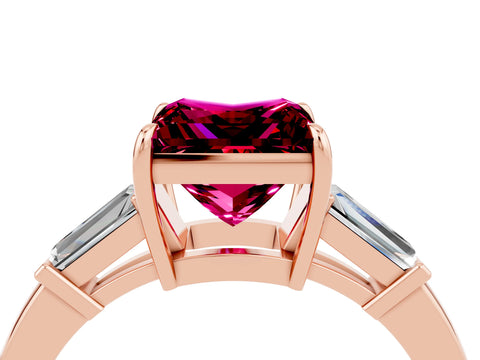 Rose gold Princess Cut Cut Diamond Ring with Tapered Baguette Side Stones in Four-Prong Setting_4