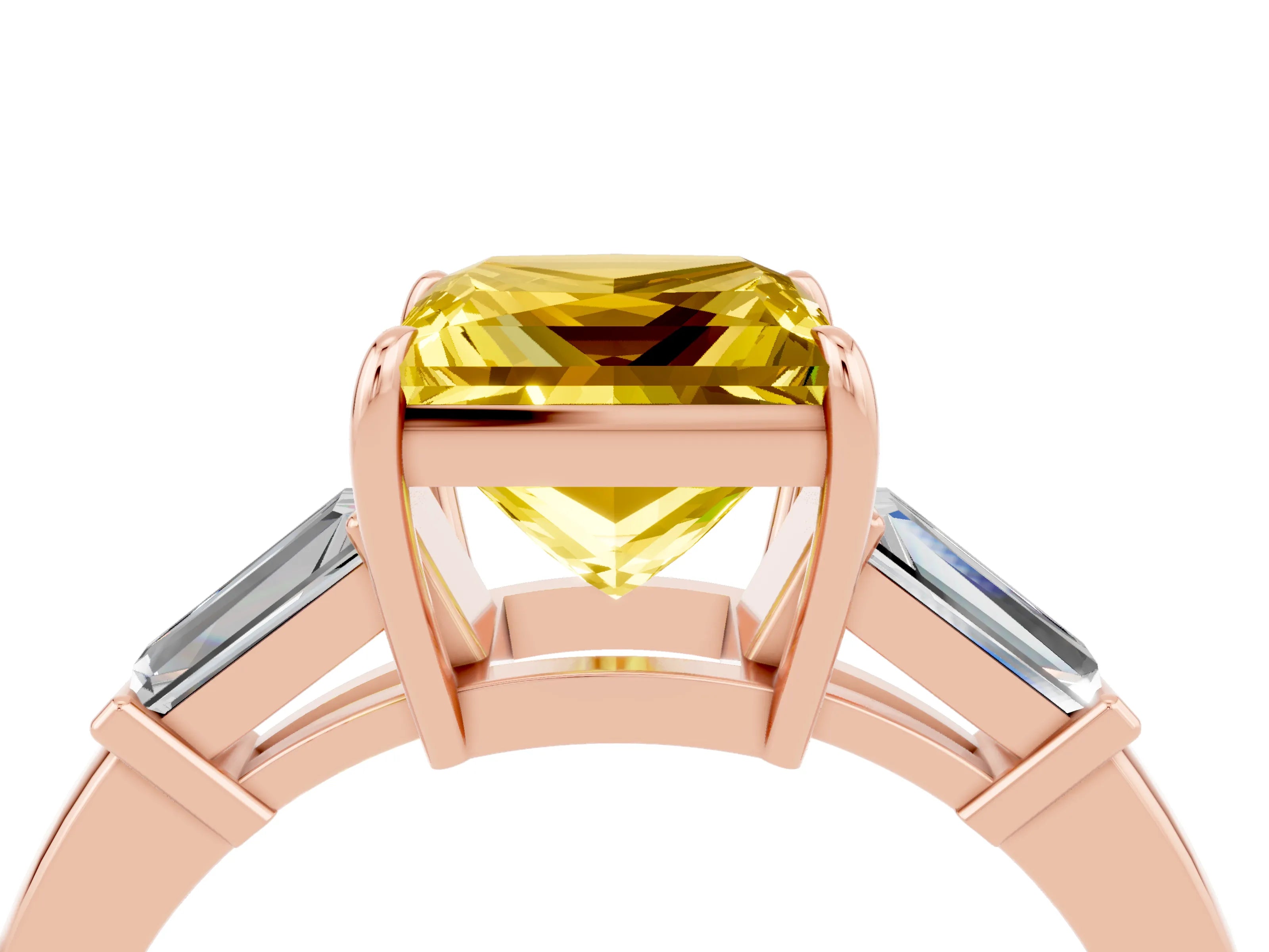 Rose gold Princess Cut Cut Diamond Ring with Tapered Baguette Side Stones in Four-Prong Setting_4