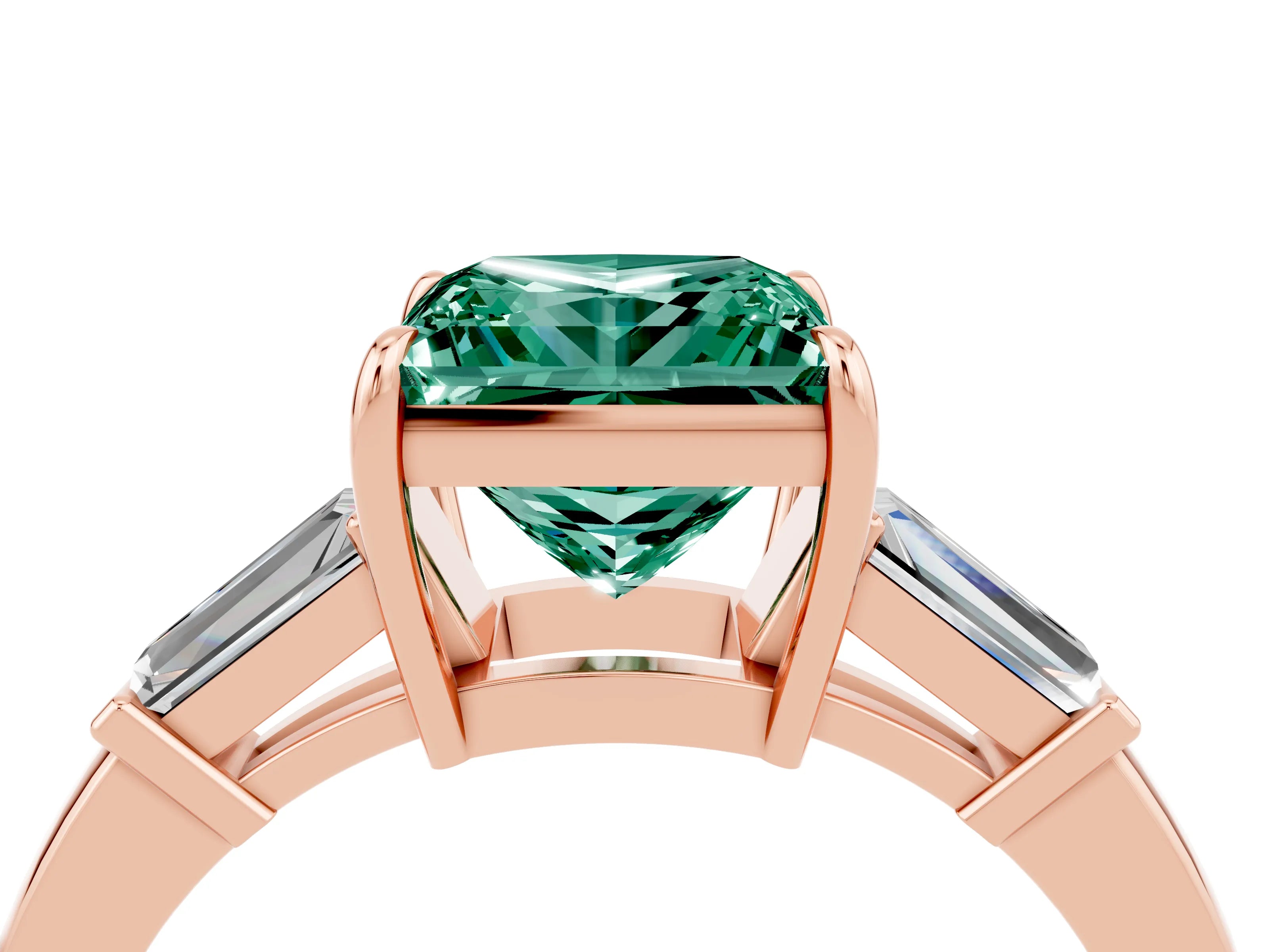 Rose gold Princess Cut Cut Diamond Ring with Tapered Baguette Side Stones in Four-Prong Setting_4