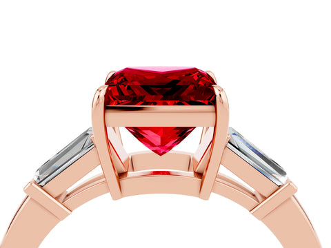 Rose gold Princess Cut Cut Diamond Ring with Tapered Baguette Side Stones in Four-Prong Setting_4