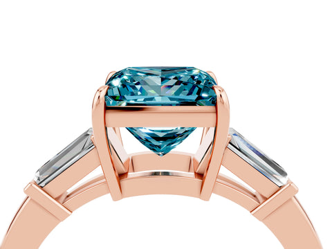 Rose gold Princess Cut Cut Diamond Ring with Tapered Baguette Side Stones in Four-Prong Setting_4