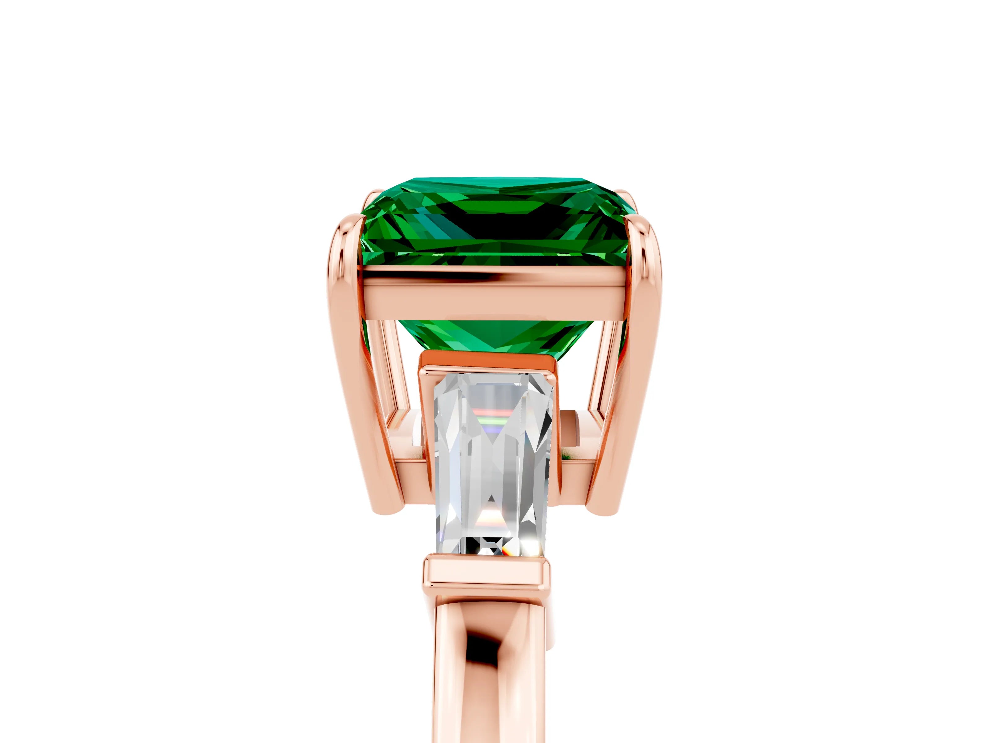 Rose gold Princess Cut Cut Diamond Ring with Tapered Baguette Side Stones in Four-Prong Setting_5
