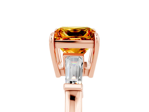 Rose gold Princess Cut Cut Diamond Ring with Tapered Baguette Side Stones in Four-Prong Setting_5