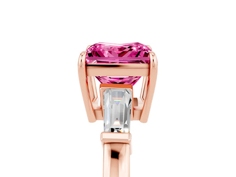 Rose gold Princess Cut Cut Diamond Ring with Tapered Baguette Side Stones in Four-Prong Setting_5