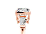 Rose gold Princess Cut Cut Diamond Ring with Tapered Baguette Side Stones in Four-Prong Setting_5