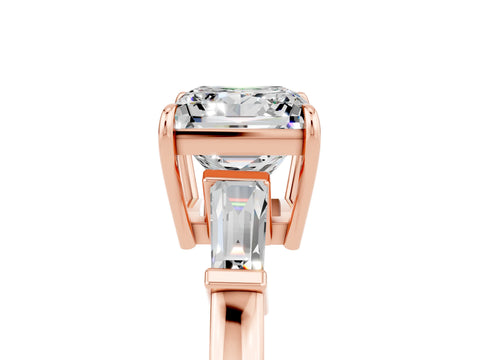 Rose gold Princess Cut Cut Diamond Ring with Tapered Baguette Side Stones in Four-Prong Setting_5