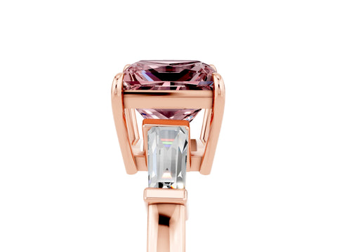 Rose gold Princess Cut Cut Diamond Ring with Tapered Baguette Side Stones in Four-Prong Setting_5