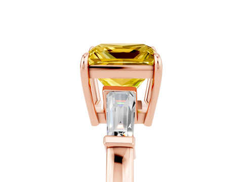 Rose gold Princess Cut Cut Diamond Ring with Tapered Baguette Side Stones in Four-Prong Setting_5