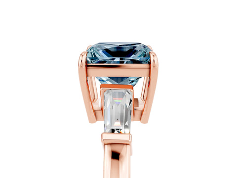 Rose gold Princess Cut Cut Diamond Ring with Tapered Baguette Side Stones in Four-Prong Setting_5