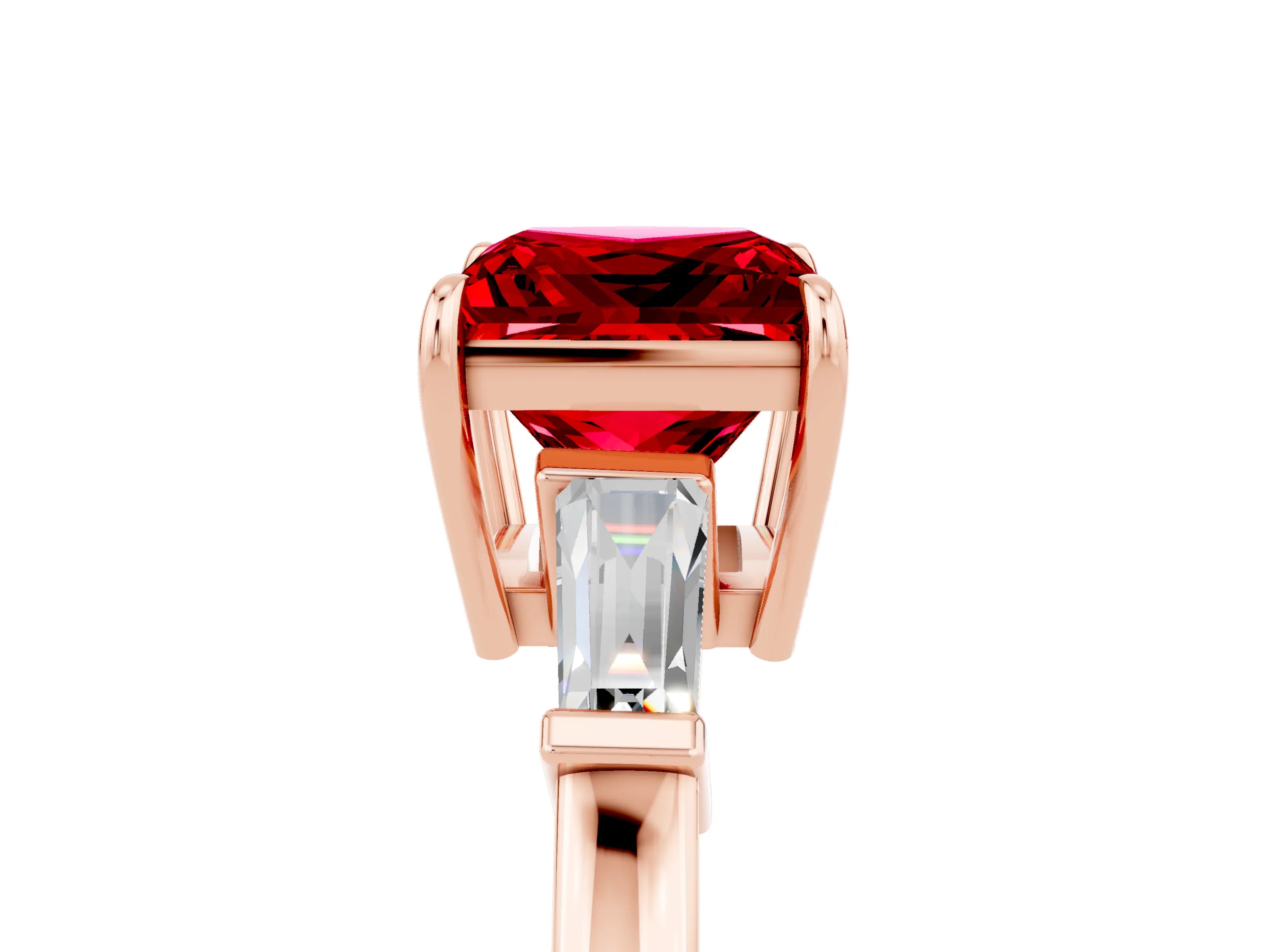 Rose gold Princess Cut Cut Diamond Ring with Tapered Baguette Side Stones in Four-Prong Setting_5
