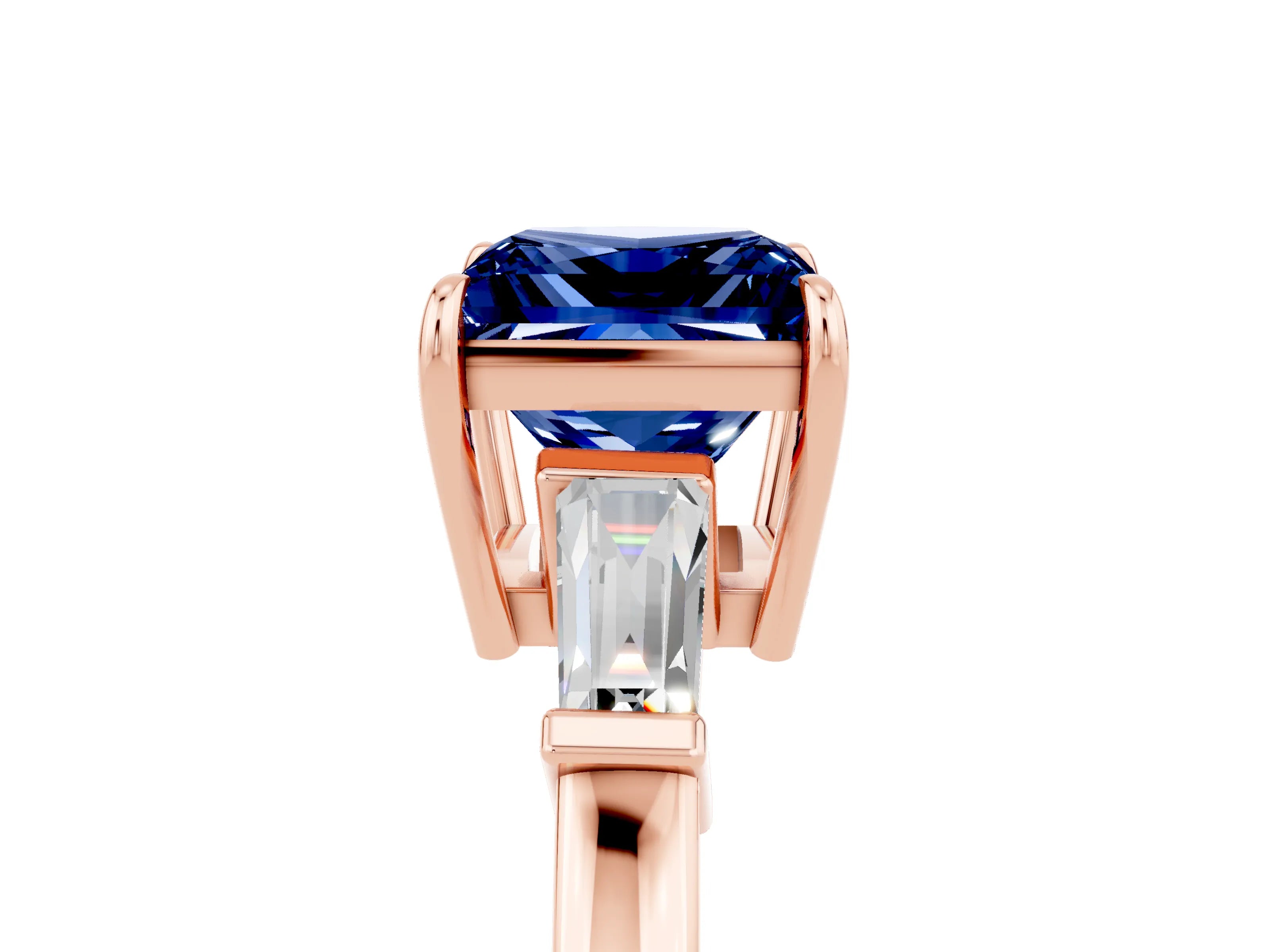 Rose gold Princess Cut Cut Diamond Ring with Tapered Baguette Side Stones in Four-Prong Setting_5