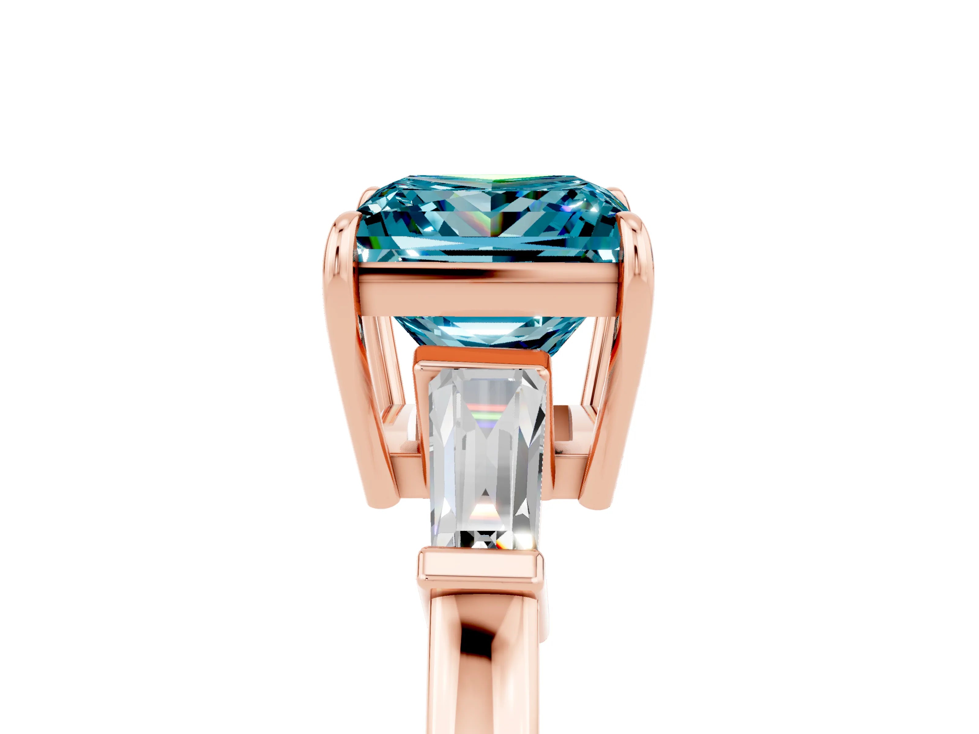 Rose gold Princess Cut Cut Diamond Ring with Tapered Baguette Side Stones in Four-Prong Setting_5