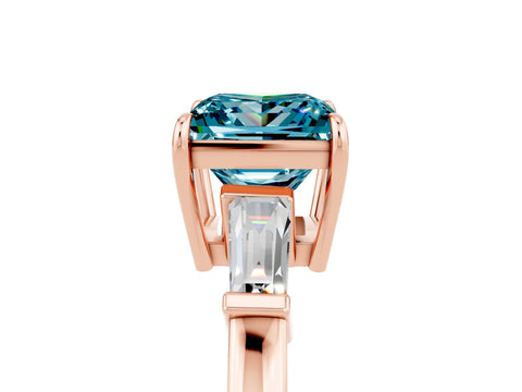 Rose gold Princess Cut Cut Diamond Ring with Tapered Baguette Side Stones in Four-Prong Setting_5