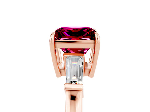 Rose gold Princess Cut Cut Diamond Ring with Tapered Baguette Side Stones in Four-Prong Setting_5