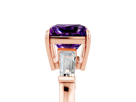 Rose gold Princess Cut Cut Diamond Ring with Tapered Baguette Side Stones in Four-Prong Setting_5