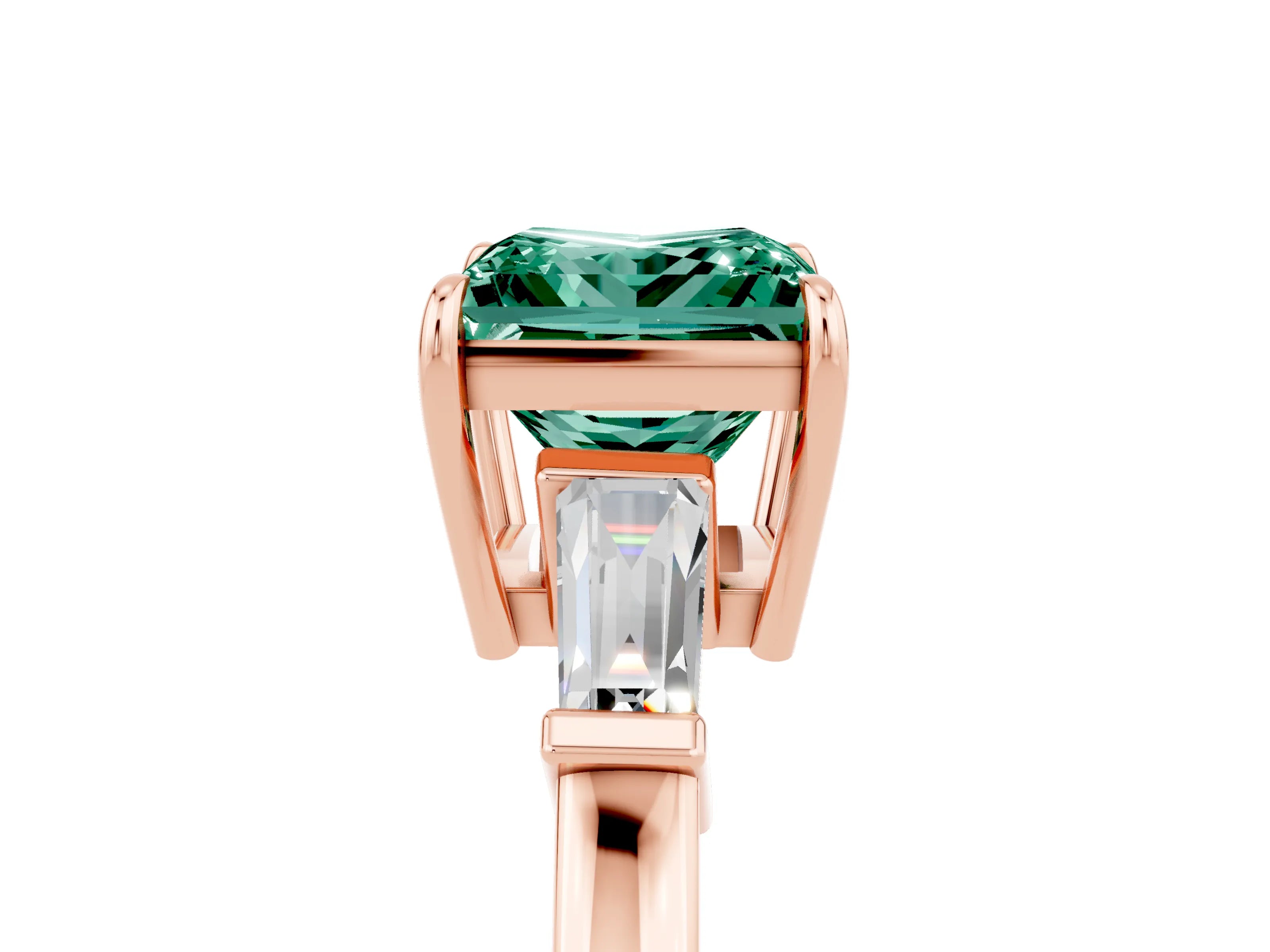 Rose gold Princess Cut Cut Diamond Ring with Tapered Baguette Side Stones in Four-Prong Setting_5