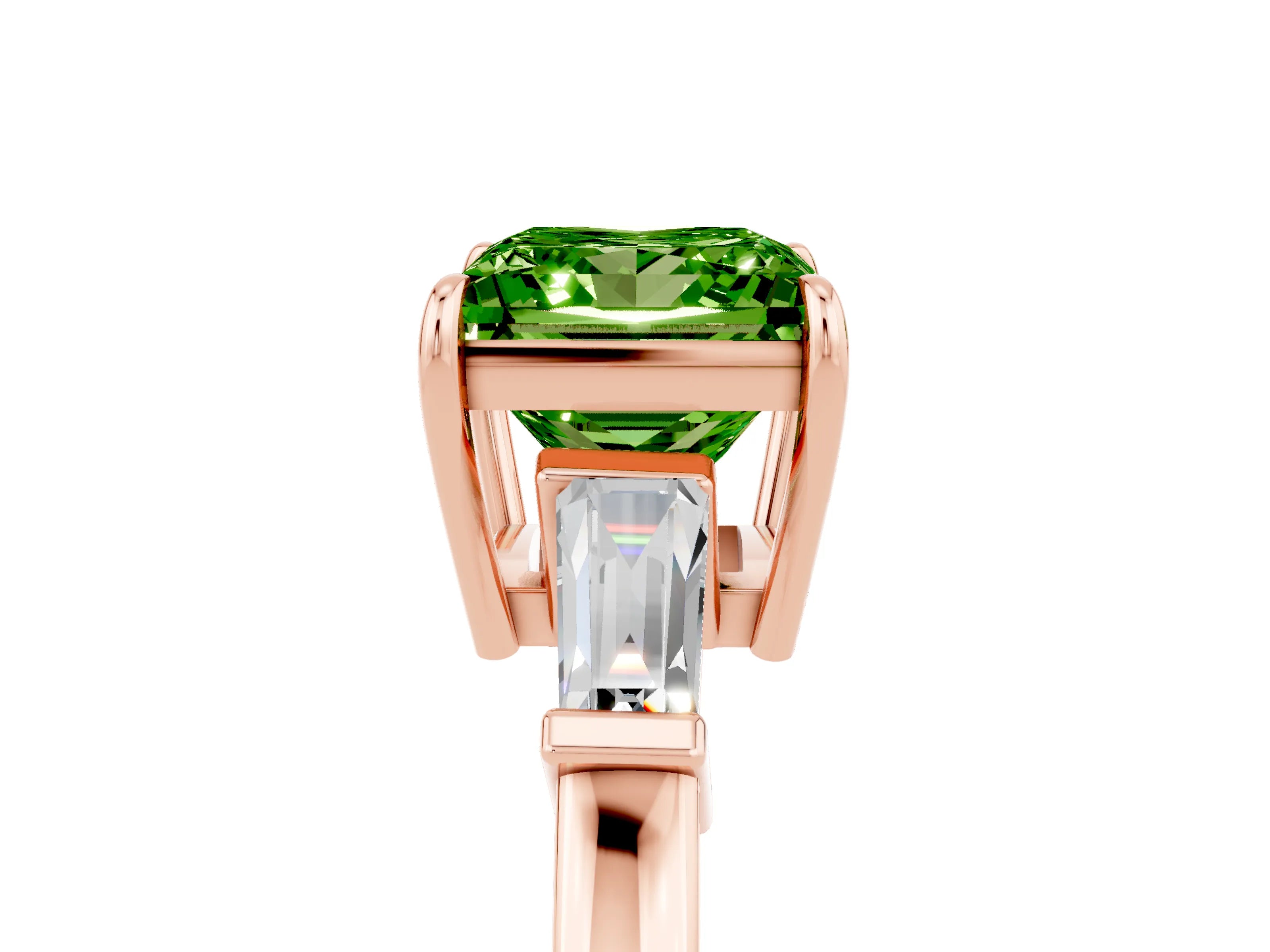 Rose gold Princess Cut Cut Diamond Ring with Tapered Baguette Side Stones in Four-Prong Setting_5